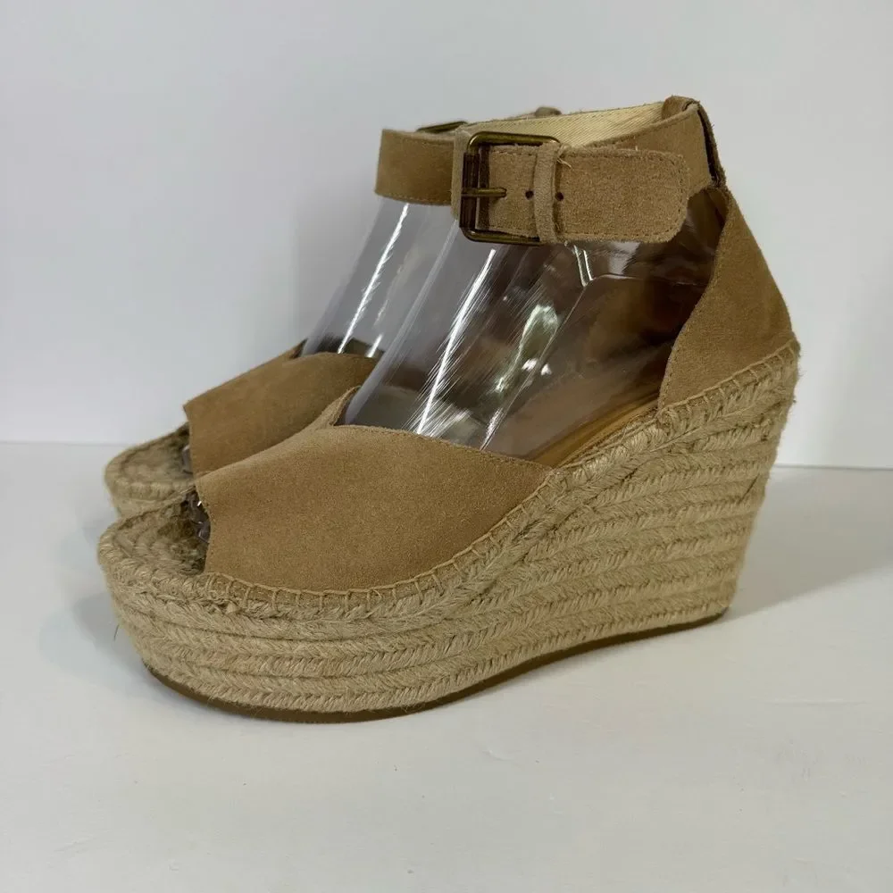 Soludos Women’s Positano Suede Platform Wedges Espadrilles Desert Tan Size 8